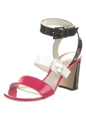 Bottega Veneta Pink, White & Black Patent Leather Block Heels